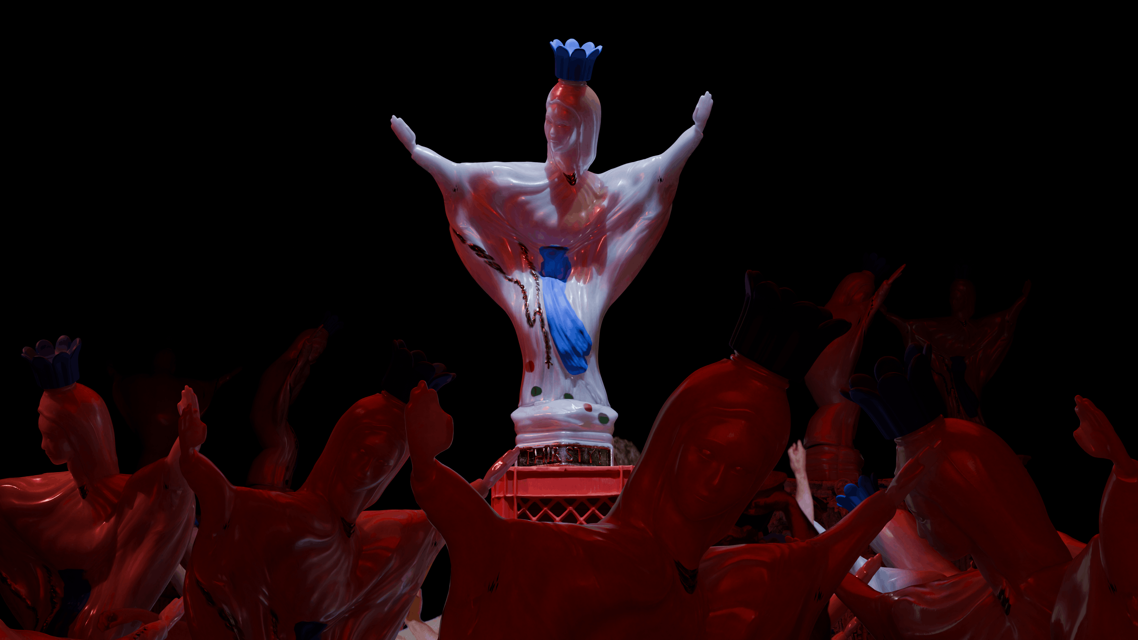 VR still of Abel Tasman figure reimagined in surreal digital museum environment