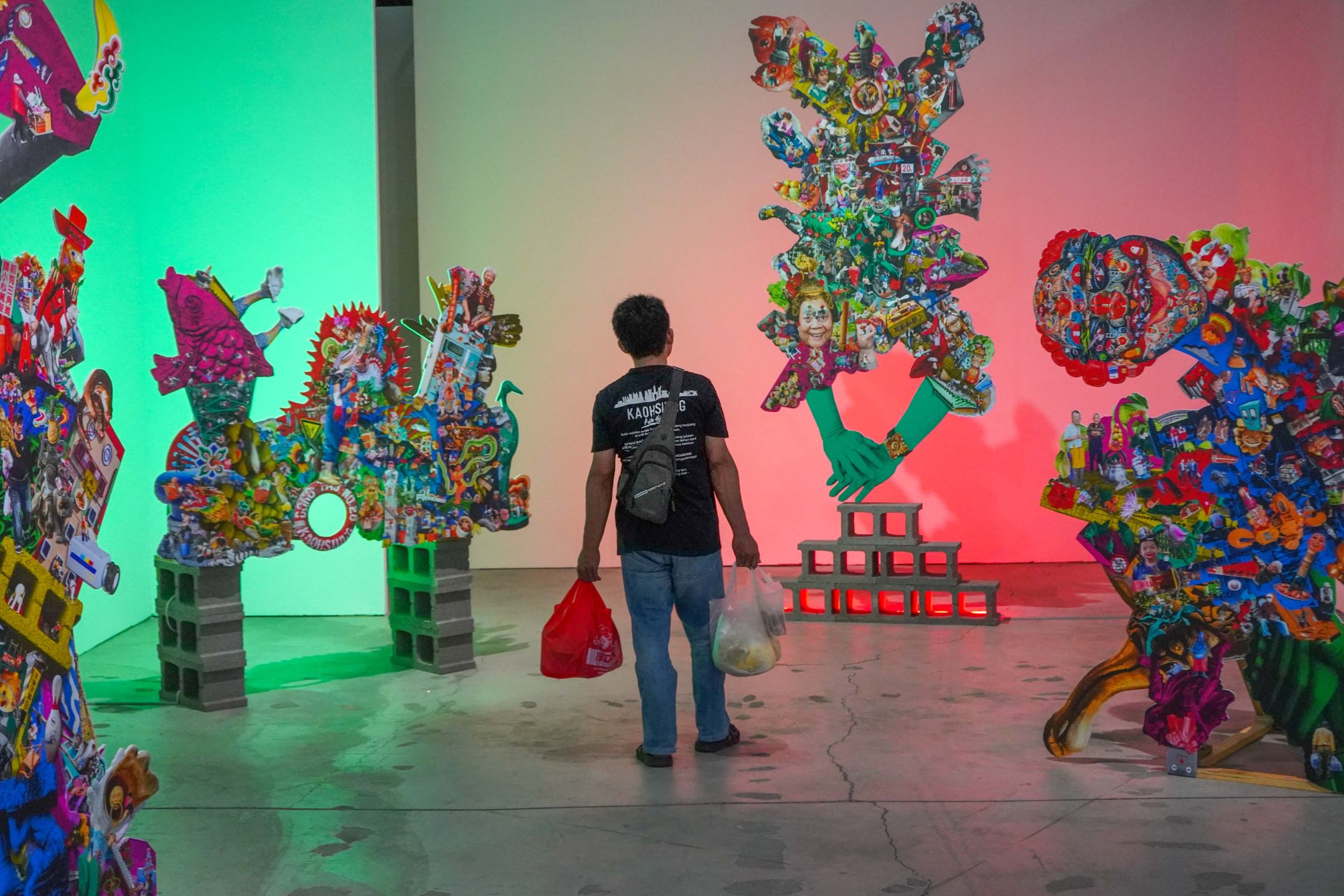 Photomontage installation exploring urban identity and everyday life