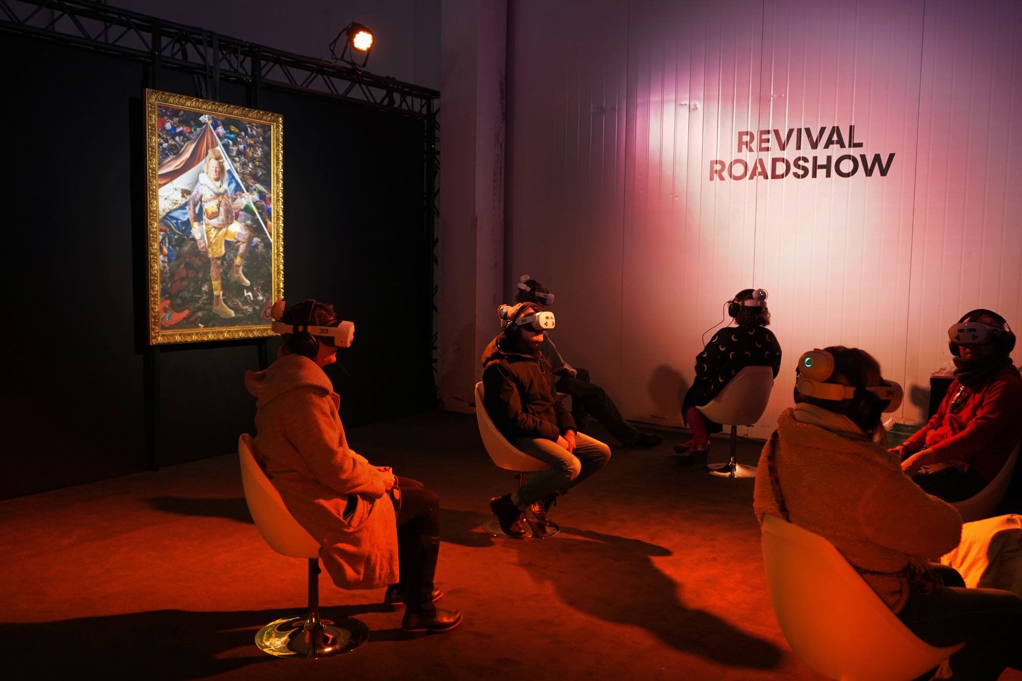 VR still of Abel Tasman figure reimagined in surreal digital museum environment
